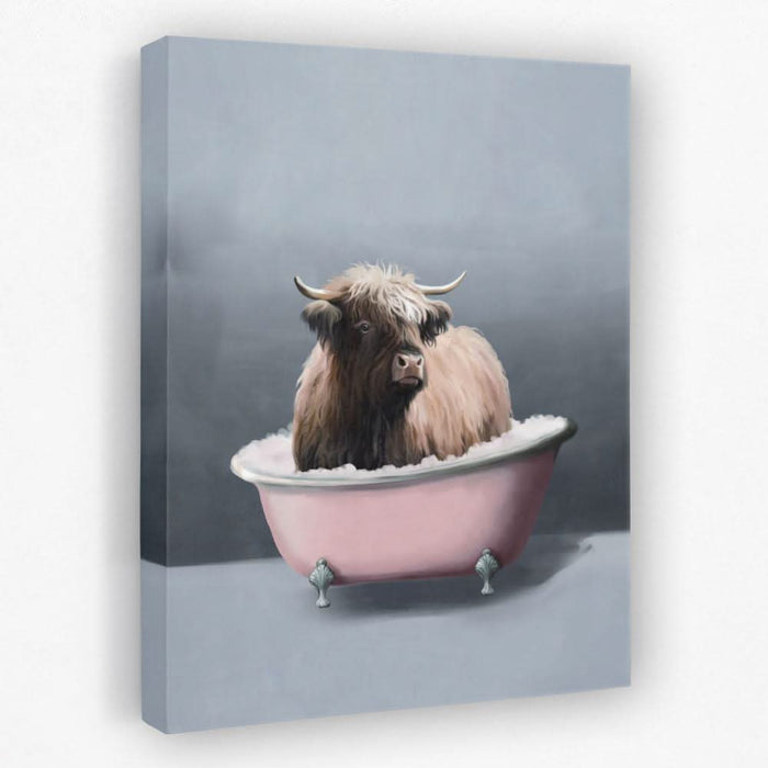 Buffalo In The Bath - Bathtub Canvas Wall Art