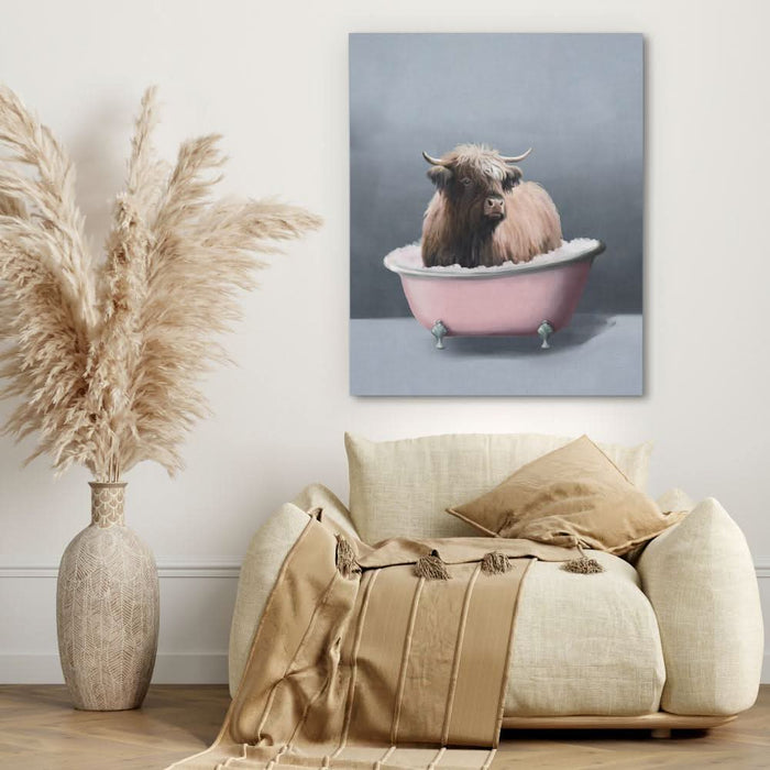 Buffalo In The Bath - Modern Pink Canvas Wall Art