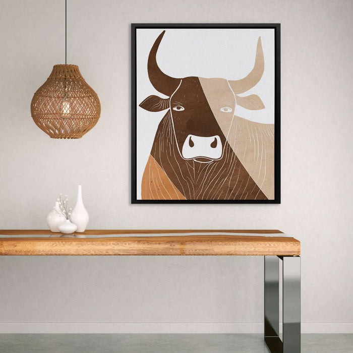 Bull in Lines - Minimalist Earth Tones Canvas Wall Art
