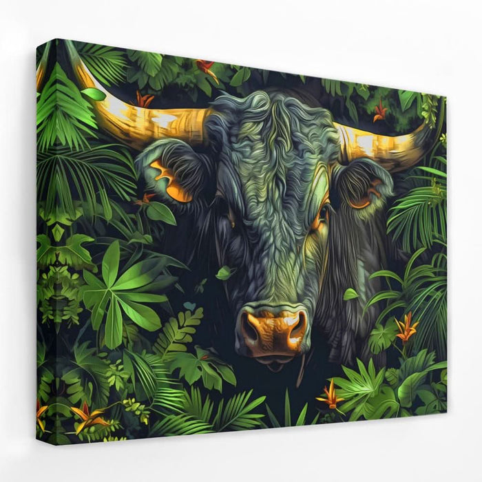 Bull in the Bushes - Animals Canvas Wall Art