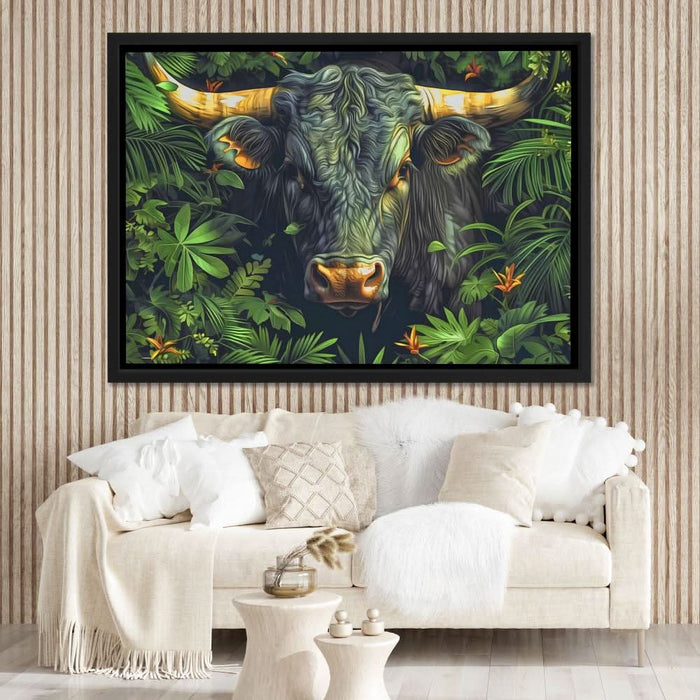 Bull in the Bushes - Wall Art in Black Frame