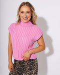 Cable Knit Sleeveless Sweater in Pink