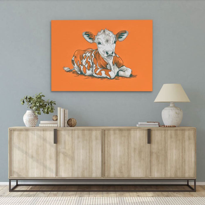 Calf’s Day Out - Baby Animal Wall Art in Black Frame