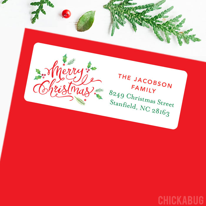 Calligraphy & Holly Christmas Address Labels