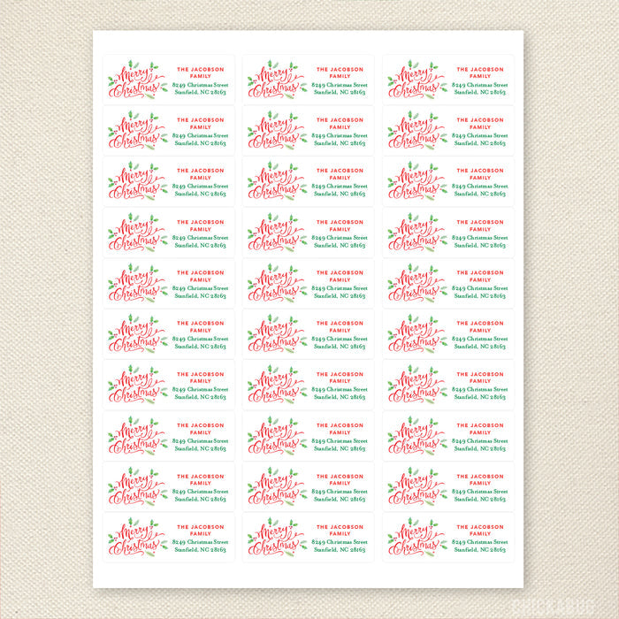 Calligraphy & Holly Christmas Address Labels