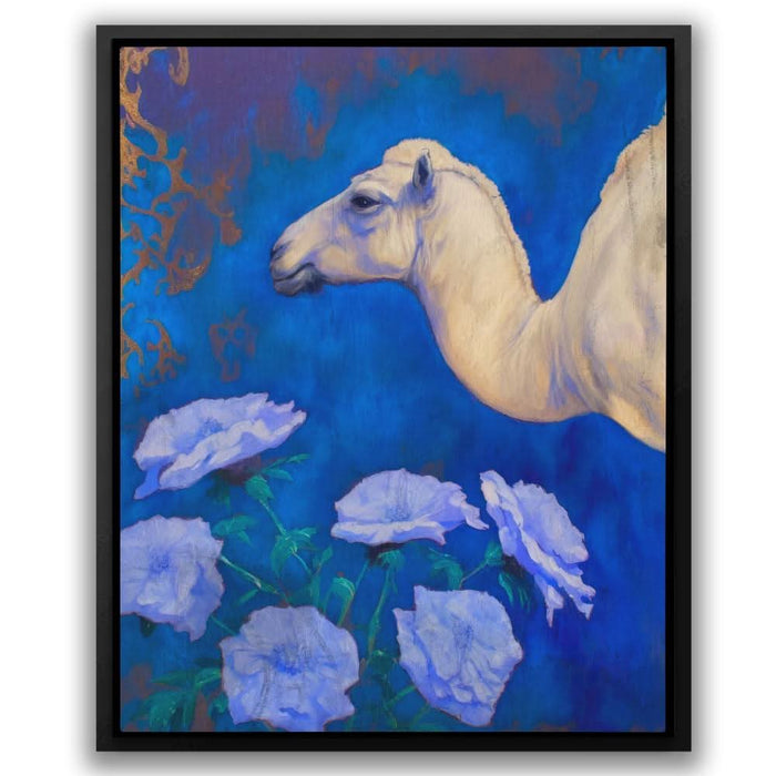 Camel With Blue Flowers - Blue Wall Art for Living Room