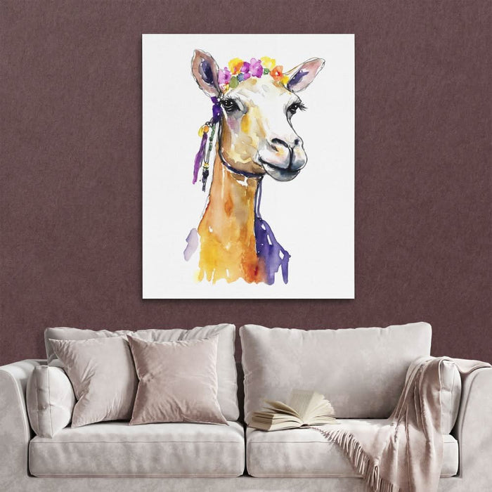 Camel With Flowers - Modern Wall Art in Black Frame