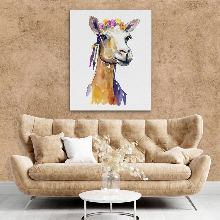Camel With Flowers - Canvas Wall Art