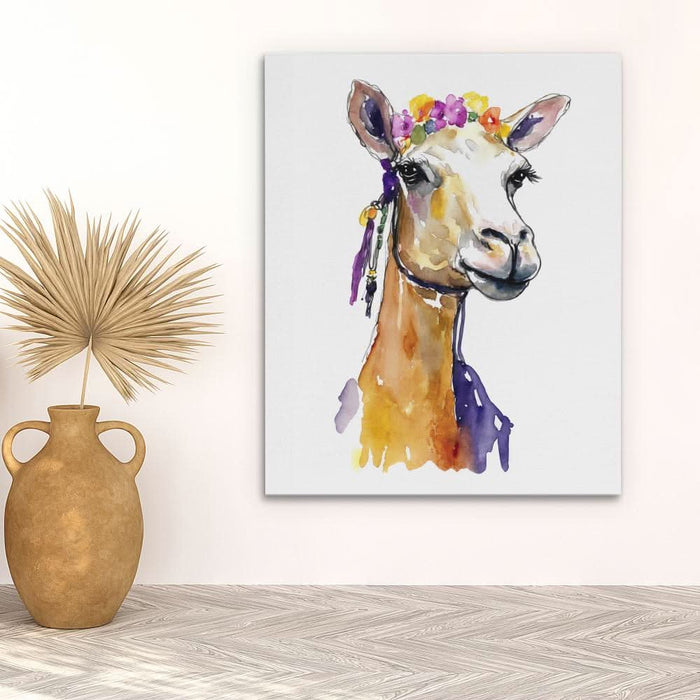 Camel With Flowers - Large Modern Canvas Print