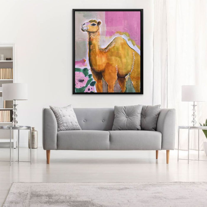 Camel With Pink Flowers - Camel Art for Living Room