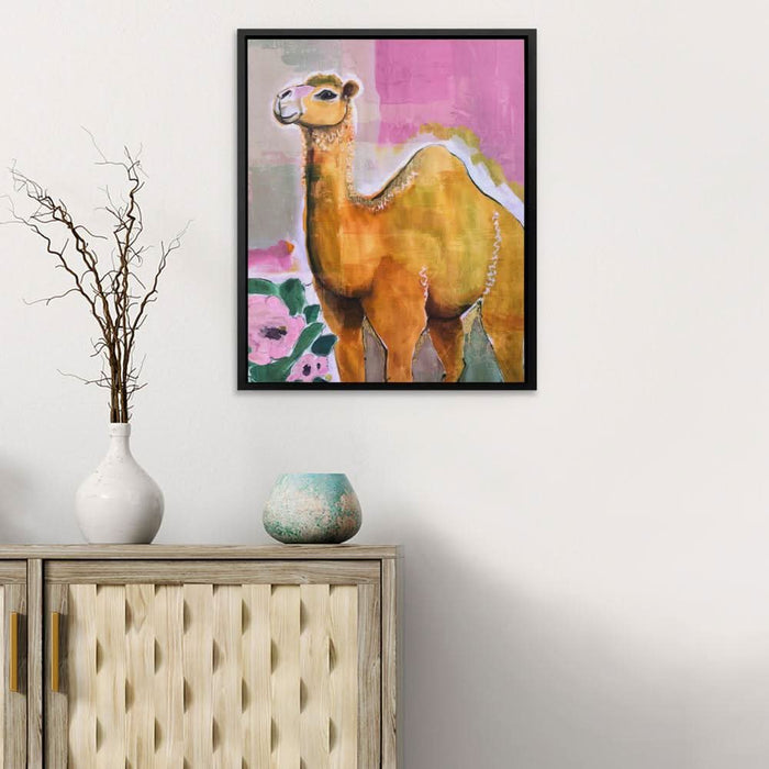 Camel With Pink Flowers - Large Modern Canvas Print