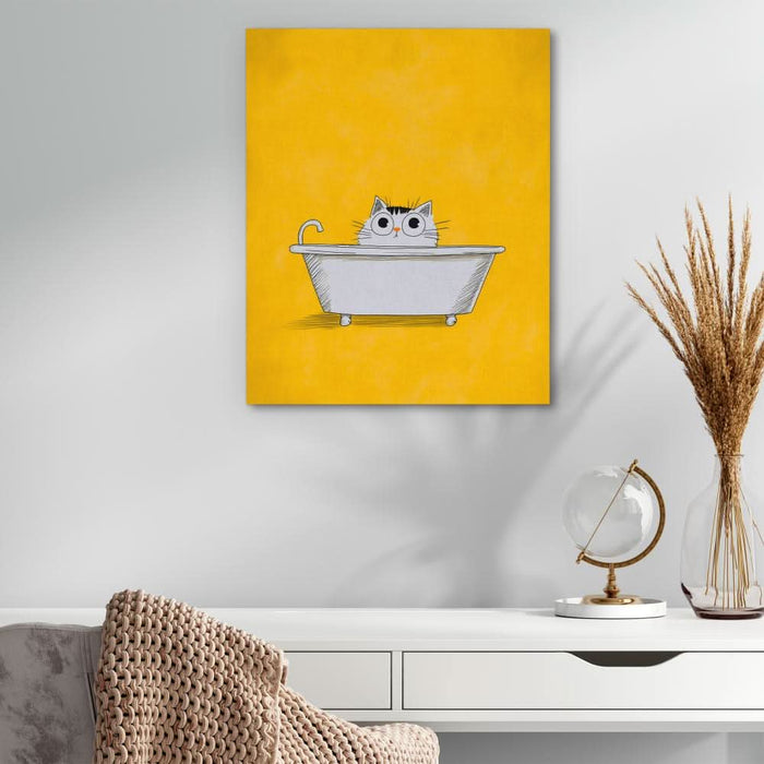 Cat in the Bath - Doodle Wall Art in Black Frame