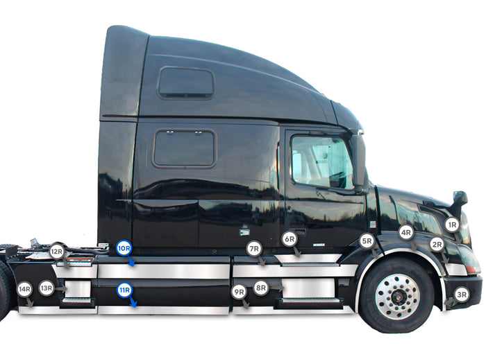 Central Panel Stripes Chrome Trim Set for Passenger Side (10R, 11R) 2004-2017 Volvo VNL