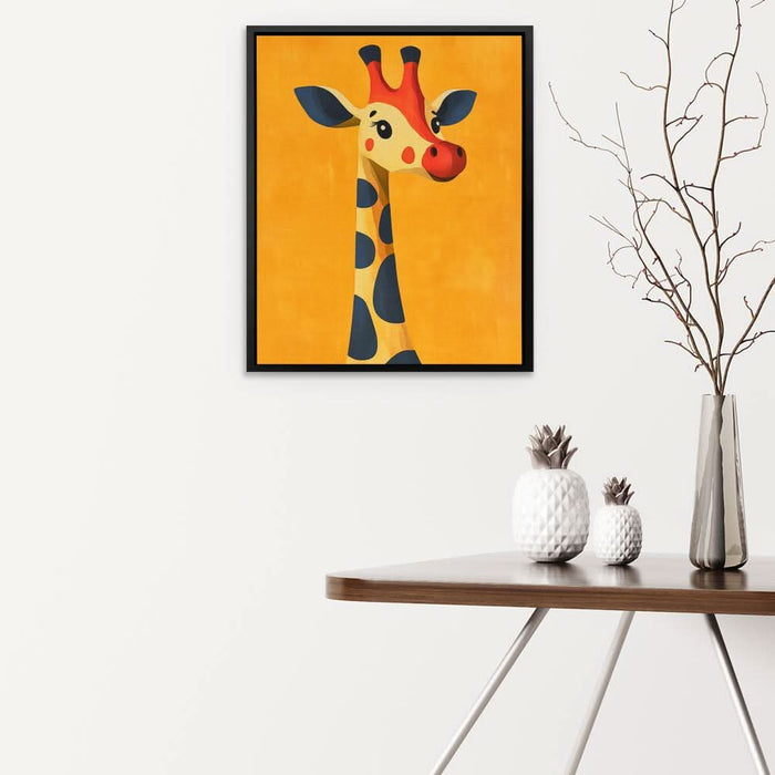 Cheerful Cartoon Giraffe - Orange Canvas Wall Art