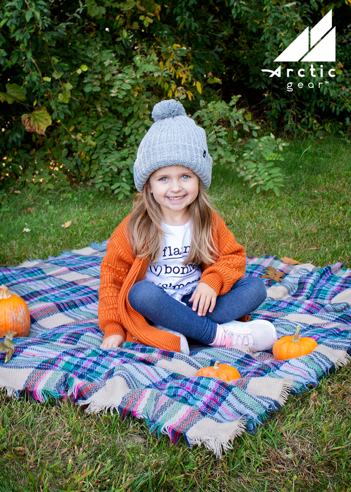 Child Acrylic Ribbed Cuff with Matching Pom Hat