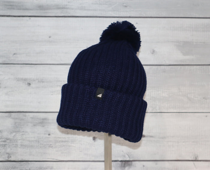 Child Acrylic Ribbed Cuff with Matching Pom Hat