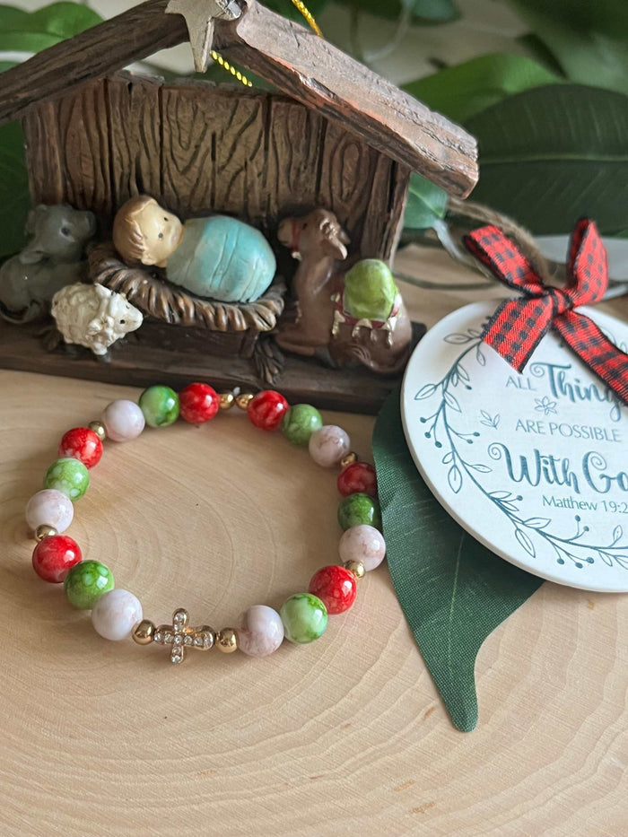 Marbled Christmas 8mm beads
