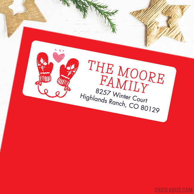 Christmas Mittens with Heart Address Labels