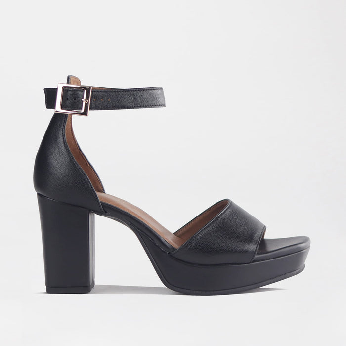 Froggie Women's Black Leather Platform Block Heel Sandals - 13061 - side.