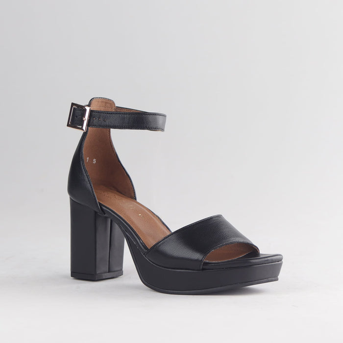 Froggie Women's Black Leather Platform Block Heel Sandals - 13061 - side angle.
