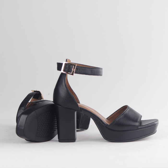 Froggie Women's Black Leather Platform Block Heel Sandals - 13061 - pair.