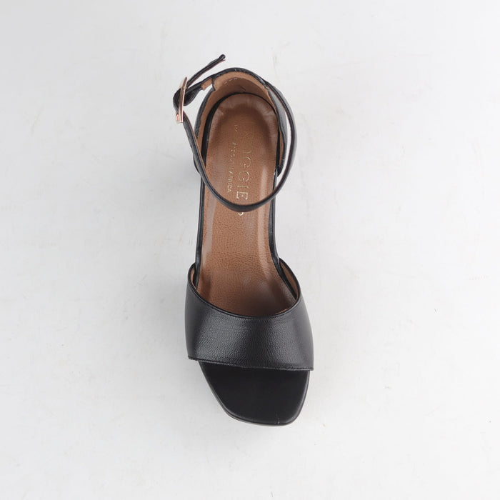 Froggie Women's Black Leather Platform Block Heel Sandals - 13061 - top angle.