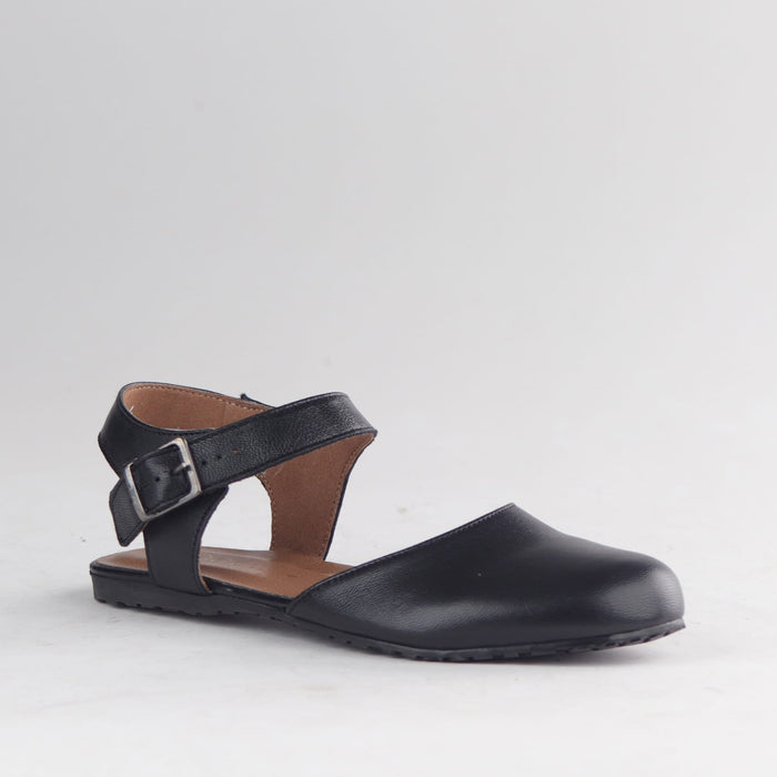 Factory Shop Sandals Froggie Women's Closed-Toe Slingback Sandals- Black Leather - 13108 - side angle.