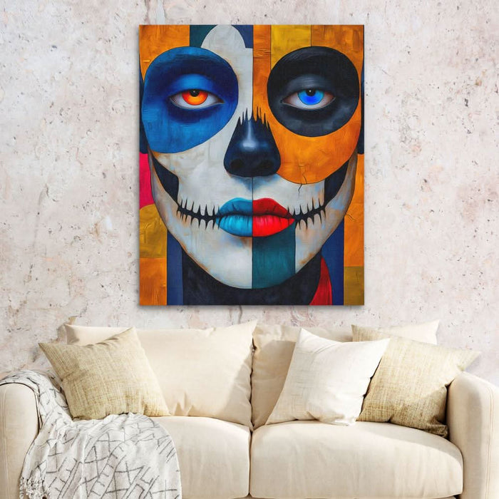 Colorful Day of the Dead - Abstract Wall Art in Black Frame