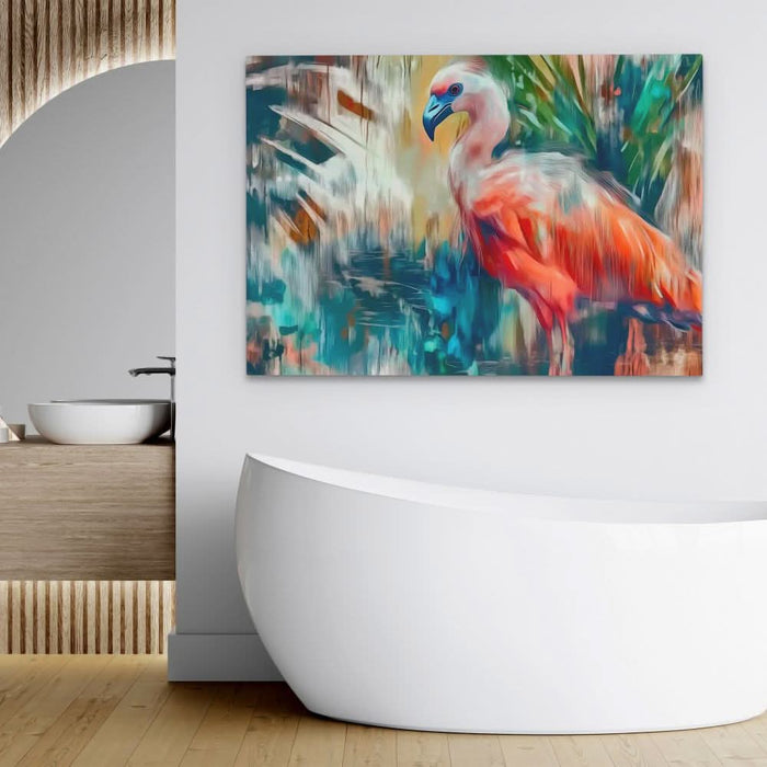 Colorful Flamingo Bird - Abstract Wall Art in Black Frame