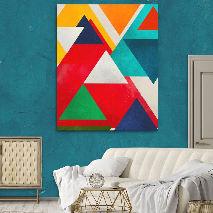 Colorful Triangles - Modern Red Canvas Wall Art