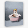 Corgi In The Bath - Animals Canvas Wall Art