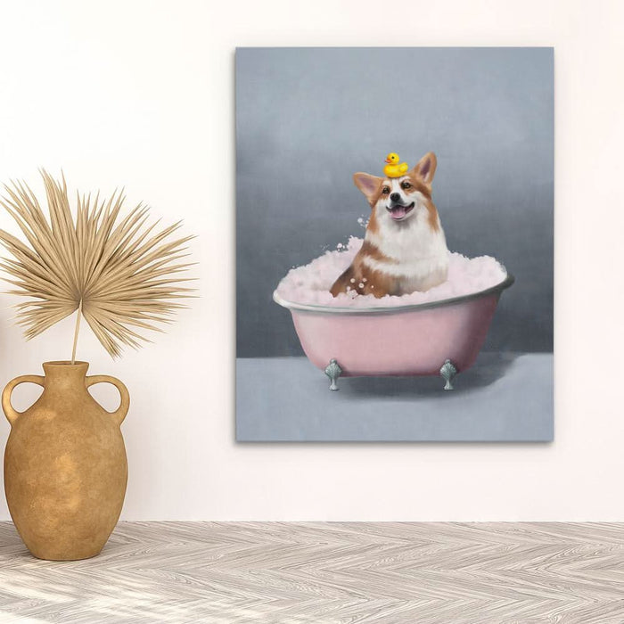 Corgi In The Bath - Animals Art for Living Room