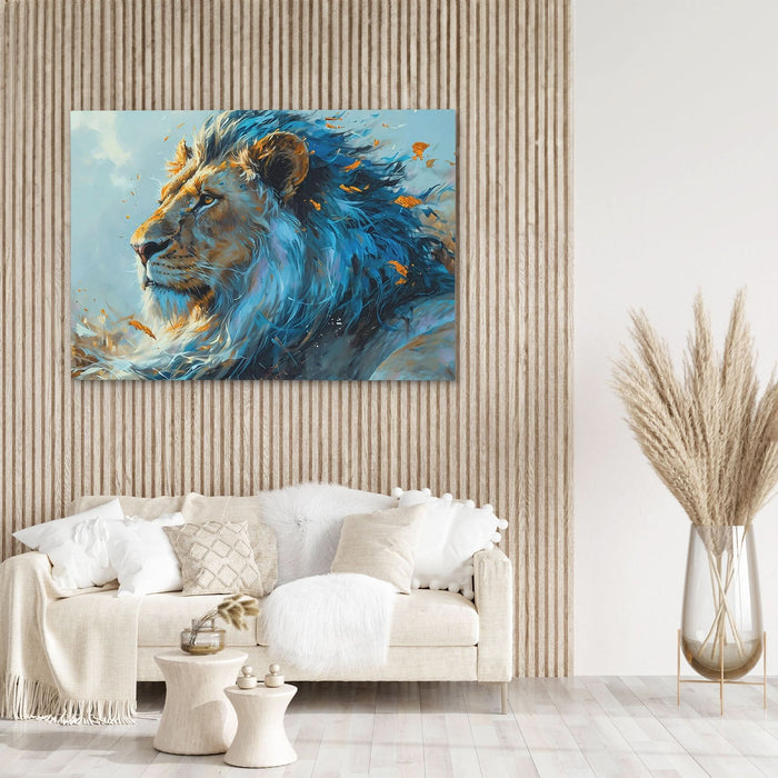 Courageous Blue Lion - Blue Animals Canvas Print