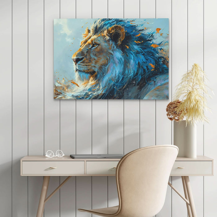 Courageous Blue Lion - Blue Canvas Wall Art