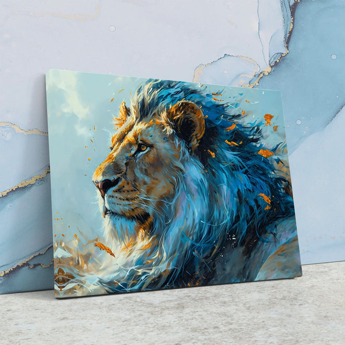 Courageous Blue Lion - Animals Wall Art in Black Frame