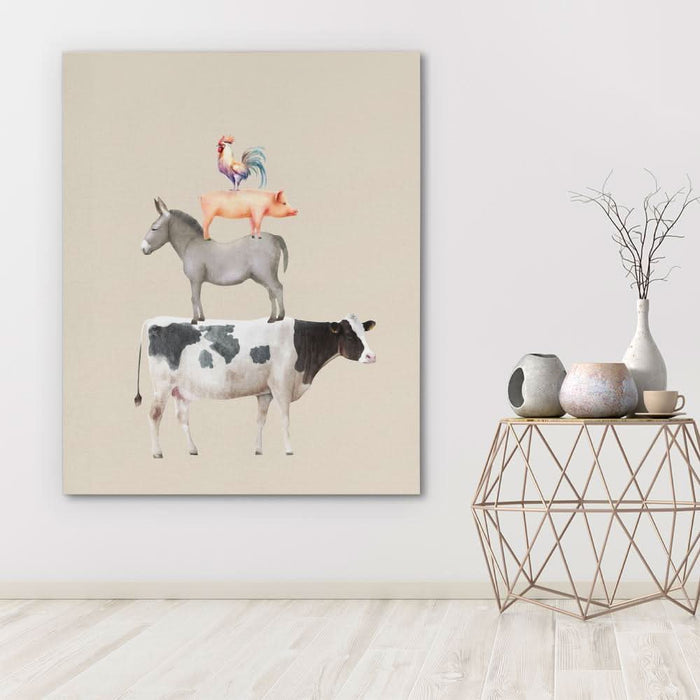 Cow Donkey Pig Chicken - Farm Wall Art in Black Frame