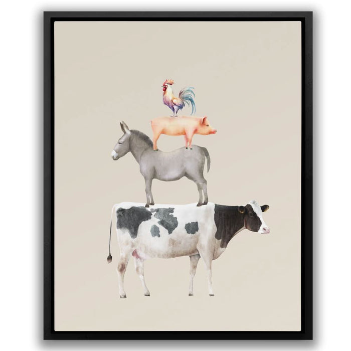 Cow Donkey Pig Chicken - Large Modern Canvas Print