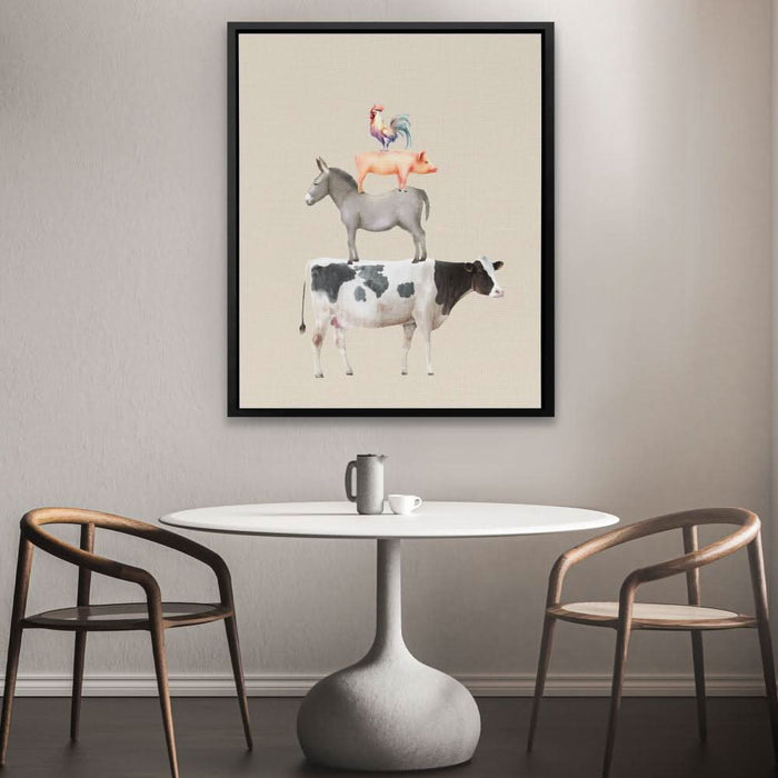Cow Donkey Pig Chicken - Framed Art Print