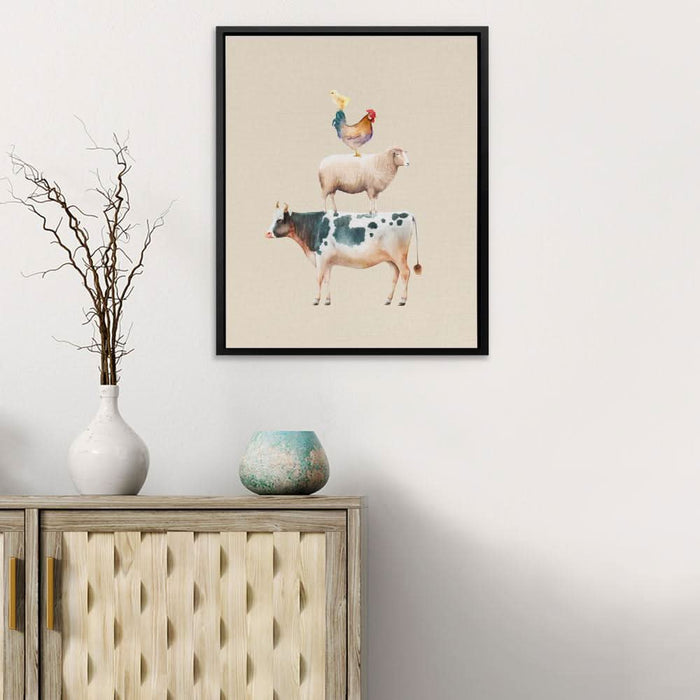 Cow Sheep and Chicken - Modern Wall Art in Black Frame