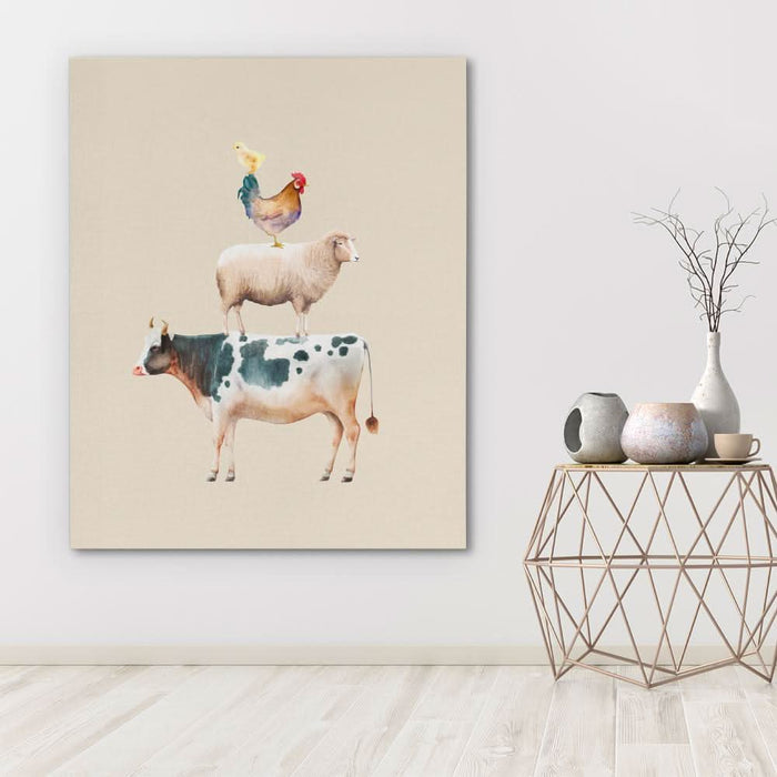 Cow Sheep and Chicken - Pop Art Canvas Wall Art
