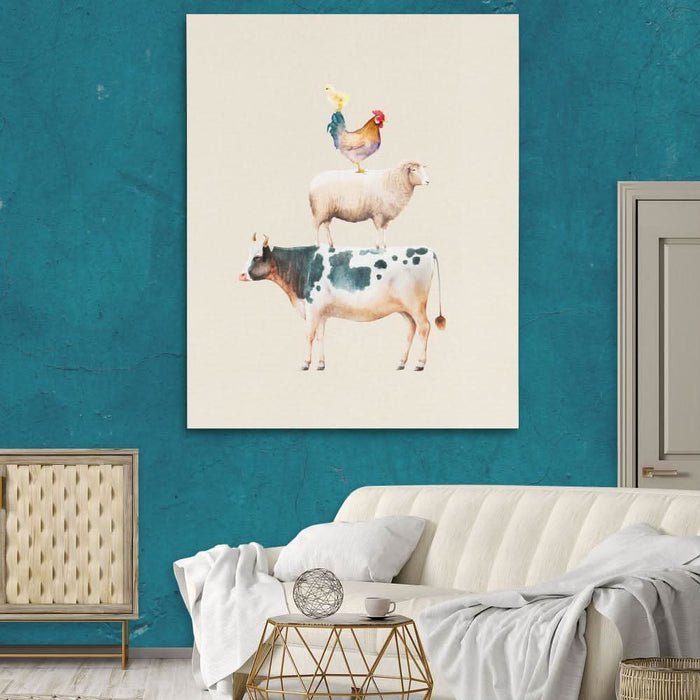 Cow Sheep and Chicken - Cow Wall Art in Black Frame