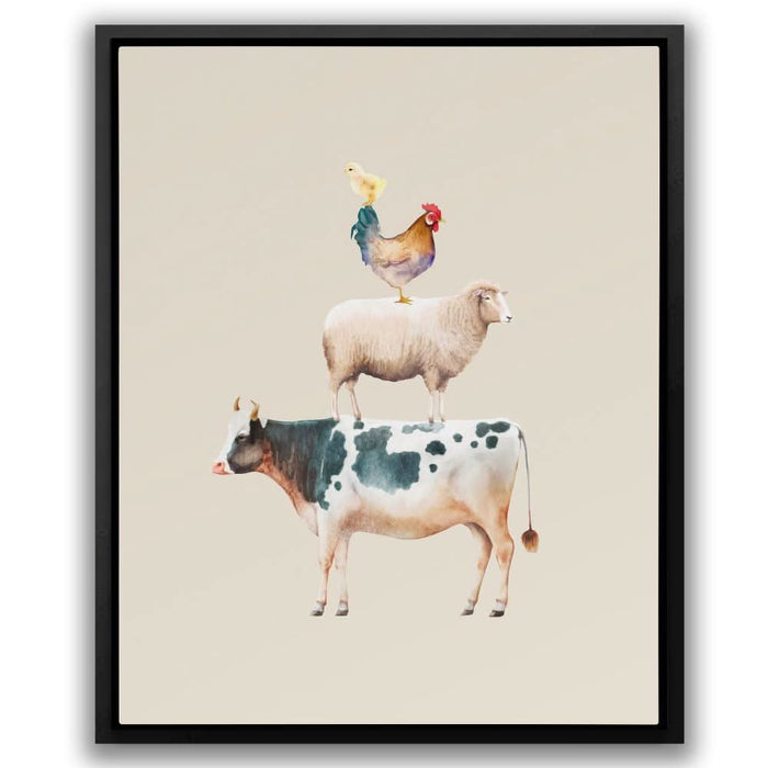 Cow Sheep and Chicken - Large Modern Canvas Print