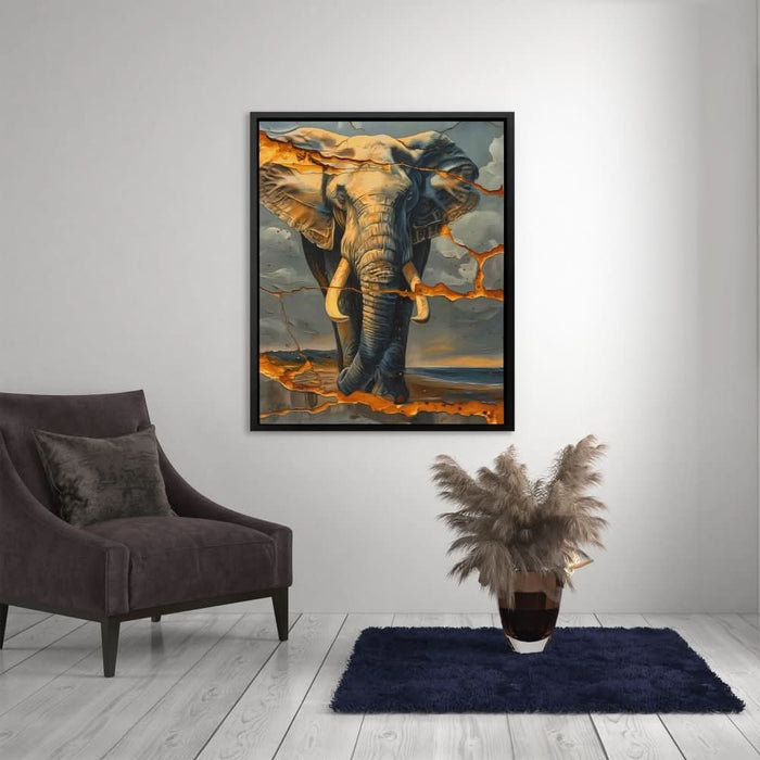 Cracked Elephant - Black and Gold Wall Art for Living Room