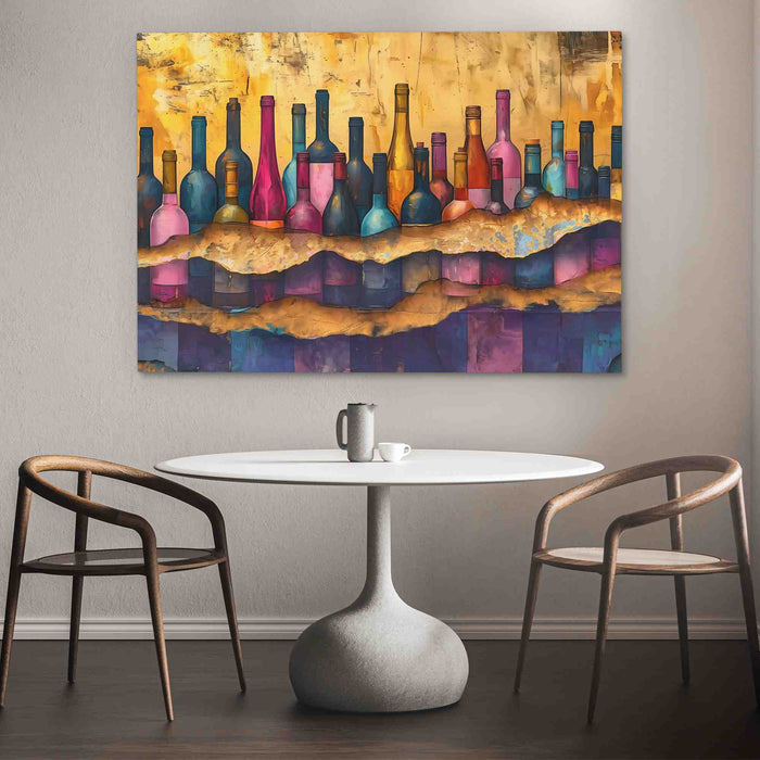 Cracked Wine Bottles - Abstract Gold Canvas Wall Art