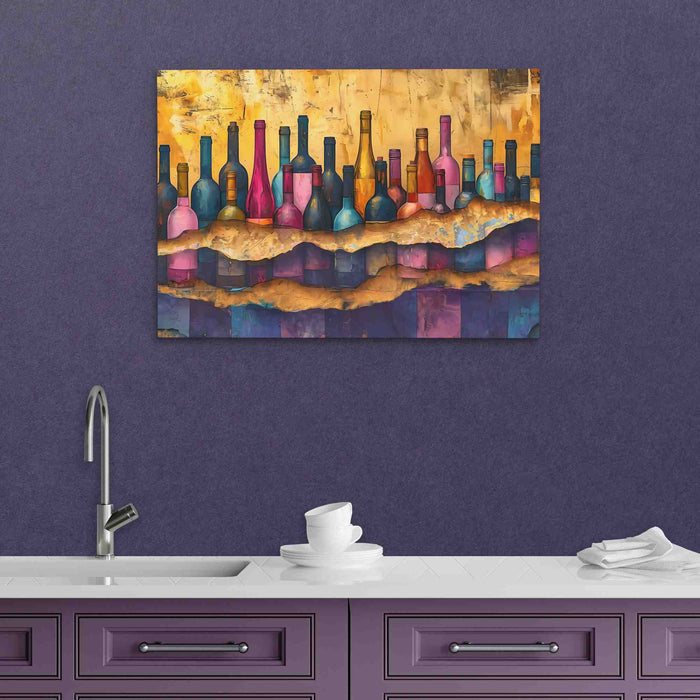 Cracked Wine Bottles - Gold Wall Art for Bar