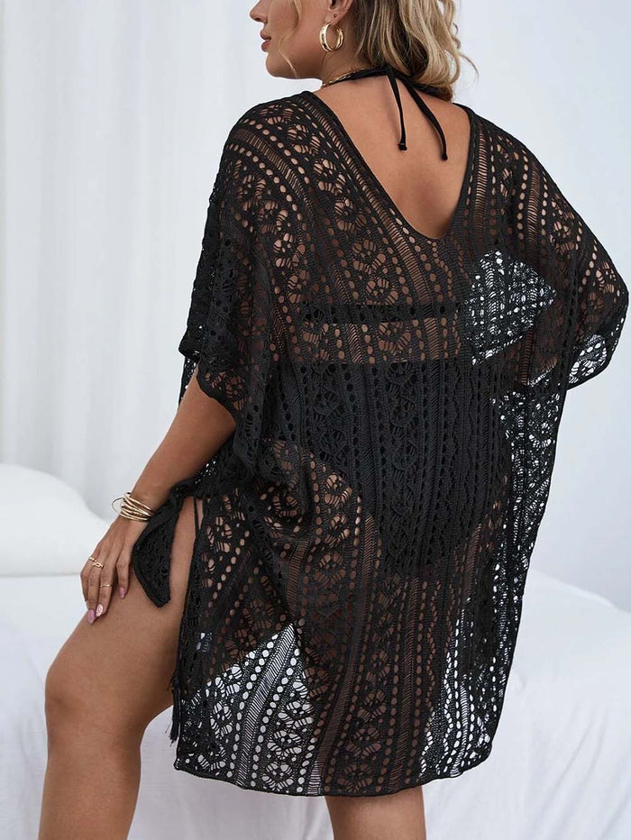 Crochet Tassel Hollow Tie Shawl Cover-up | ZAKAPOP
