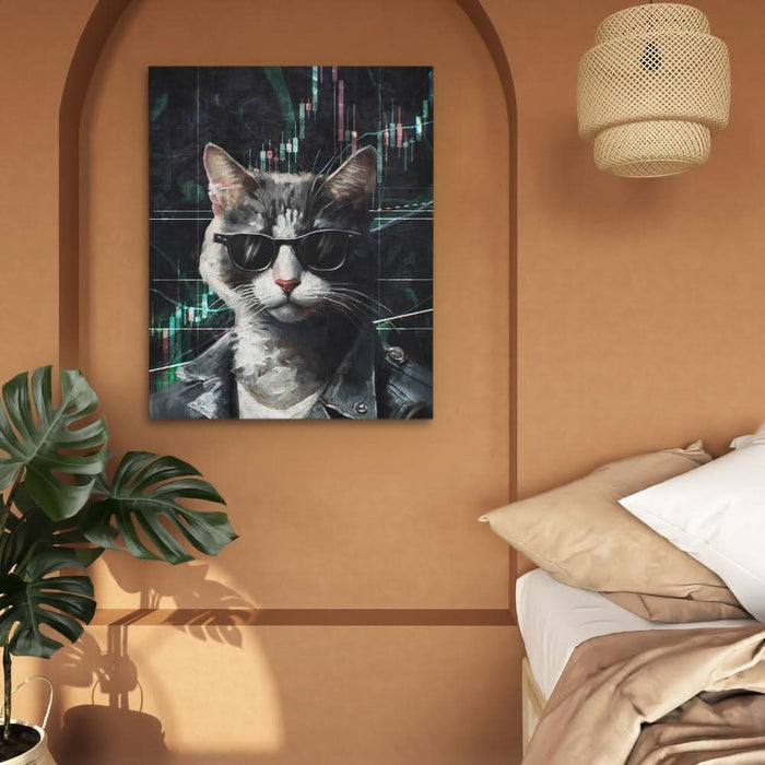 Crypto Cat - Modern Wall Art in Black Frame