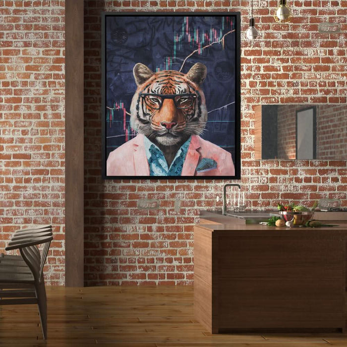 Crypto Tiger - Modern Wall Art in Black Frame