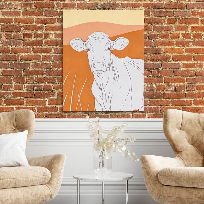 Curious Cow - Beige Canvas Wall Art