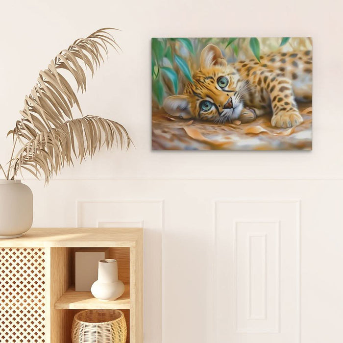 Curious Leopard Cub - Big Cat Wall Art in Black Frame